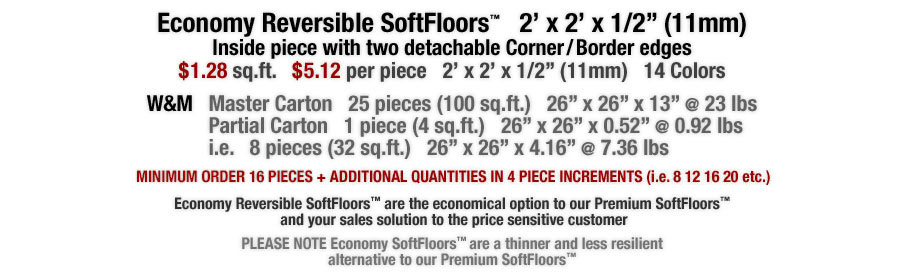  Economy Reversible SoftFloors™ are interlocking foam mats and the economical option to our Premium SoftFloors™  and your sales solution to the price sensitive customer